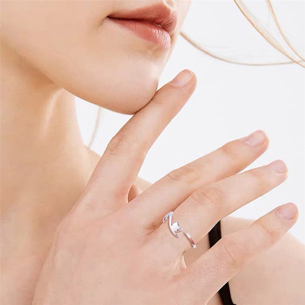 A Cute Cat Wrap ring Adjustable 925 Sterling Silver Ring Best Seller GIFT Kitten - Picture 5 of 7